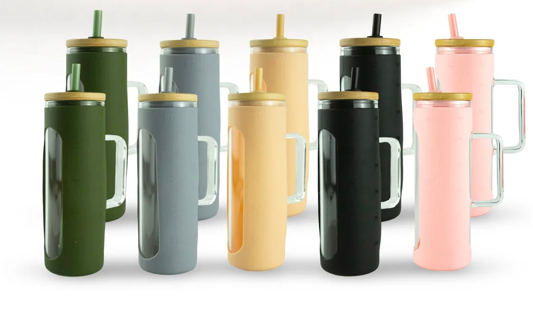Glass Tumbler w/Handle & Sleeve